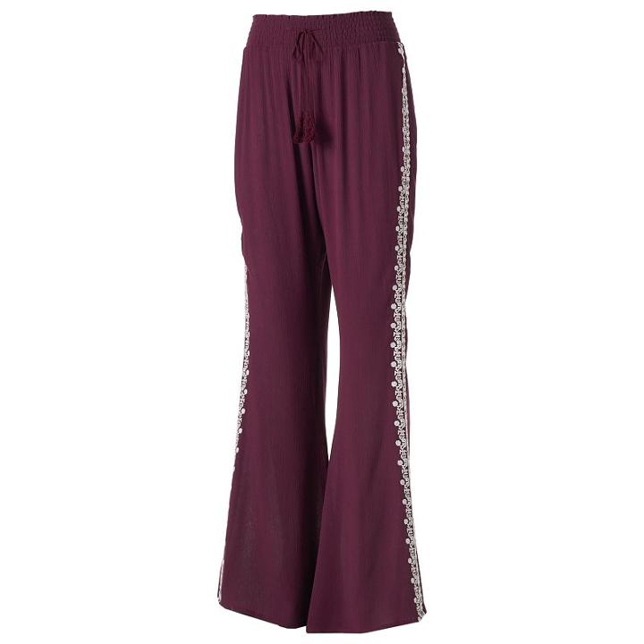Juniors' Mudd&reg; Embroidered Wide Leg Pants, Girl's, Size: Small, Red
