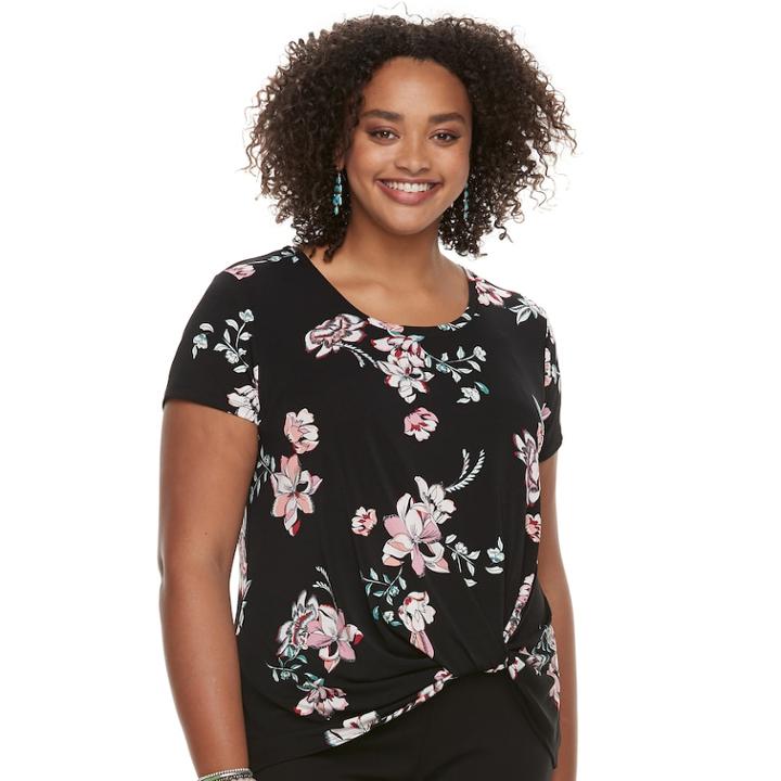 Juniors' Plus Size Candie's&reg; Knot-front Crepe Top, Teens, Size: 3xl, Light Blue
