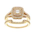 14k Gold 1 Carat T.w. Igl Certified Diamond Square Halo Engagement Ring Set, Women's, Size: 8.50, White