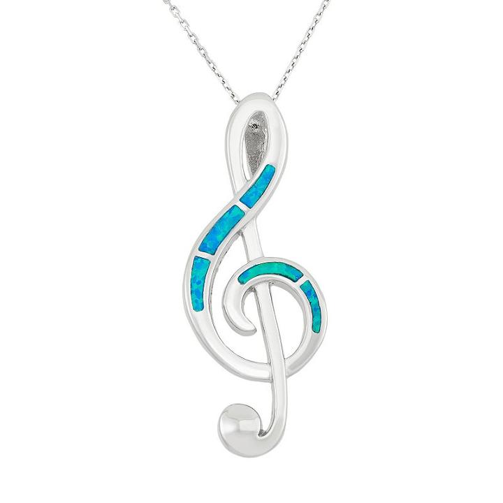 Lab-created Blue Opal Sterling Silver Treble Clef Pendant Necklace, Women's, Size: 18