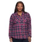Plus Size Croft & Barrow&reg; Plaid Flannel Shirt, Women's, Size: 2xl, Purple
