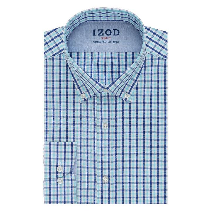 Men's Izod Slim-fit Performx Wrinkle-free Dress Shirt, Size: 17.5-32/33, Turquoise/blue (turq/aqua)