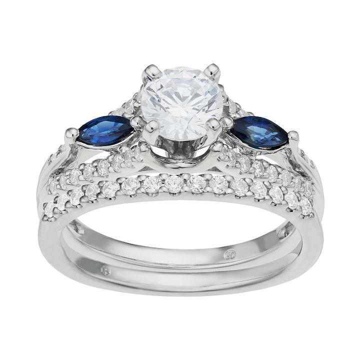 14k White Gold 1 1/6 Carat T.w. Igl Certified Diamond & Sapphire Engagement Ring Set, Women's, Size: 5, Blue
