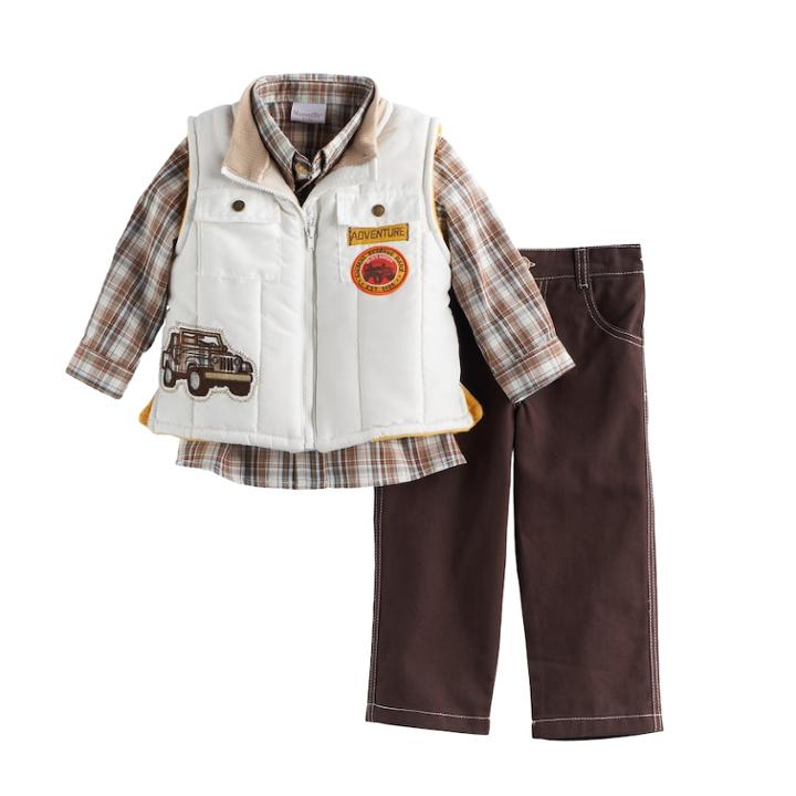 Toddler Boy Nannette Truck Vest, Plaid Shirt & Pants Set, Size: 4t, White