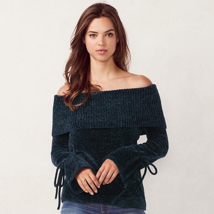 Women's Lc Lauren Conrad Ribbed Off-the-shoulder Chenille Sweater, Size: Small, Light Blue