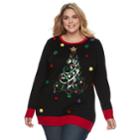 Plus Size Fashion Avenue Us Sweaters Applique Ugly Christmas Sweater Tunic, Women's, Size: 2xl, Black