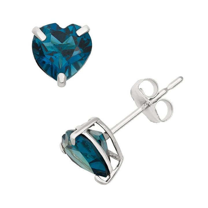 London Blue Topaz 10k White Gold Heart Stud Earrings, Women's