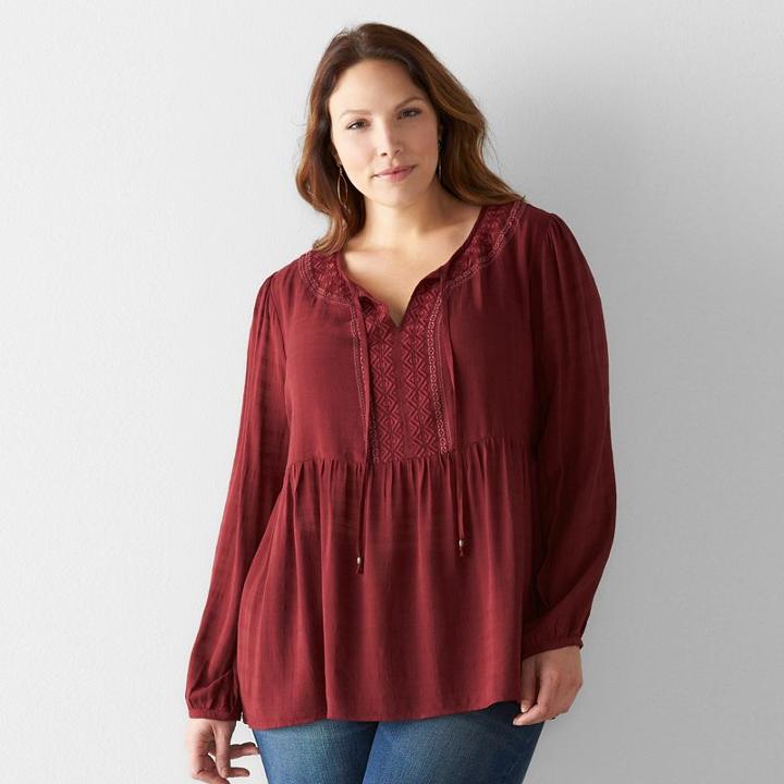 Plus Size Sonoma Goods For Life Embroidered Peasant Top, Women's, Size: 2xl, Med Red