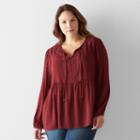 Plus Size Sonoma Goods For Life Embroidered Peasant Top, Women's, Size: 2xl, Med Red