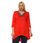 Plus Size White Mark Embellished High-low Tunic, Women's, Size: 2xl, Red