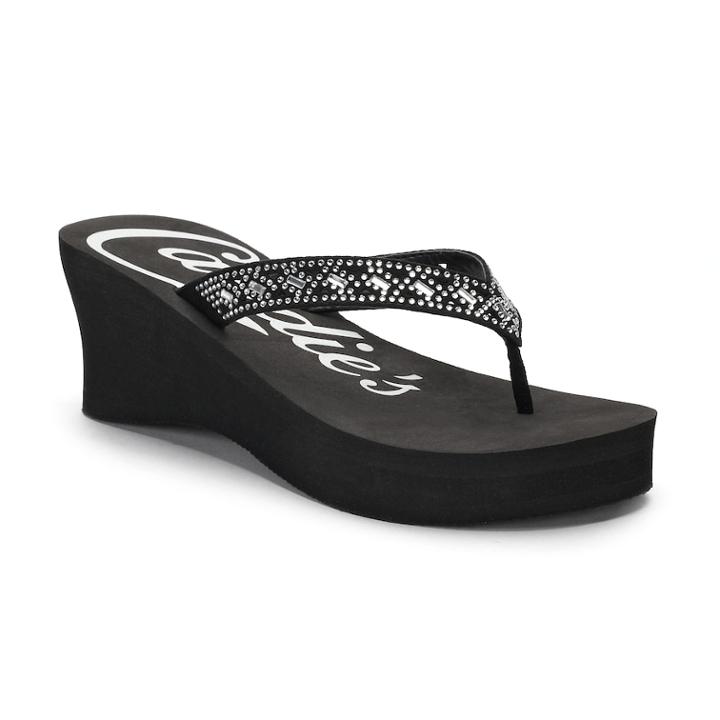 Candie's&reg; Women's Cut-out Bling Wedge Sandals, Size: Large, Black