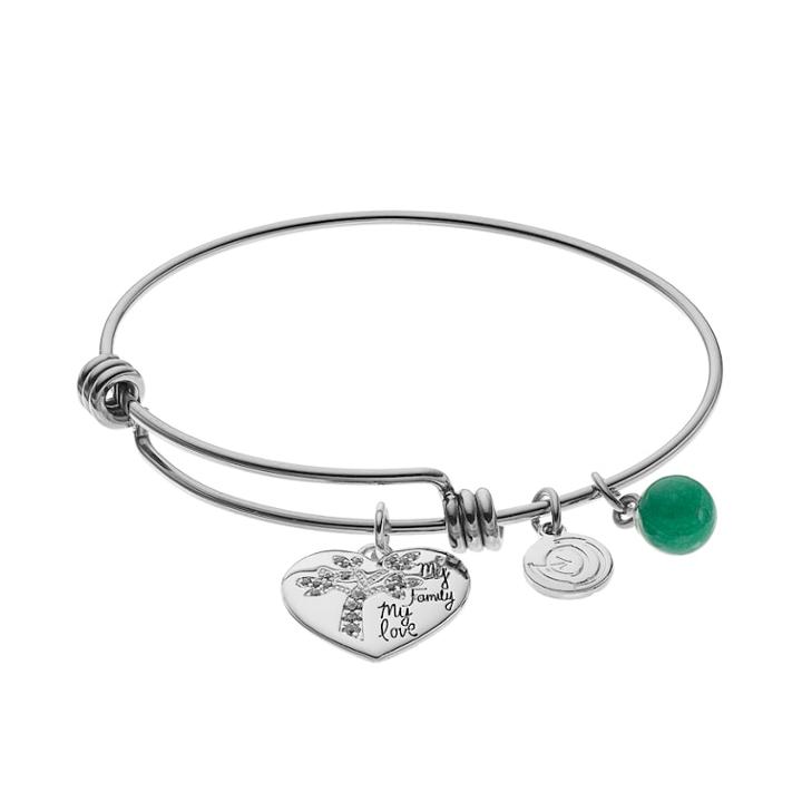Love This Life Crystal & Aventurine Family Heart Charm Bangle Bracelet, Women's, Multicolor