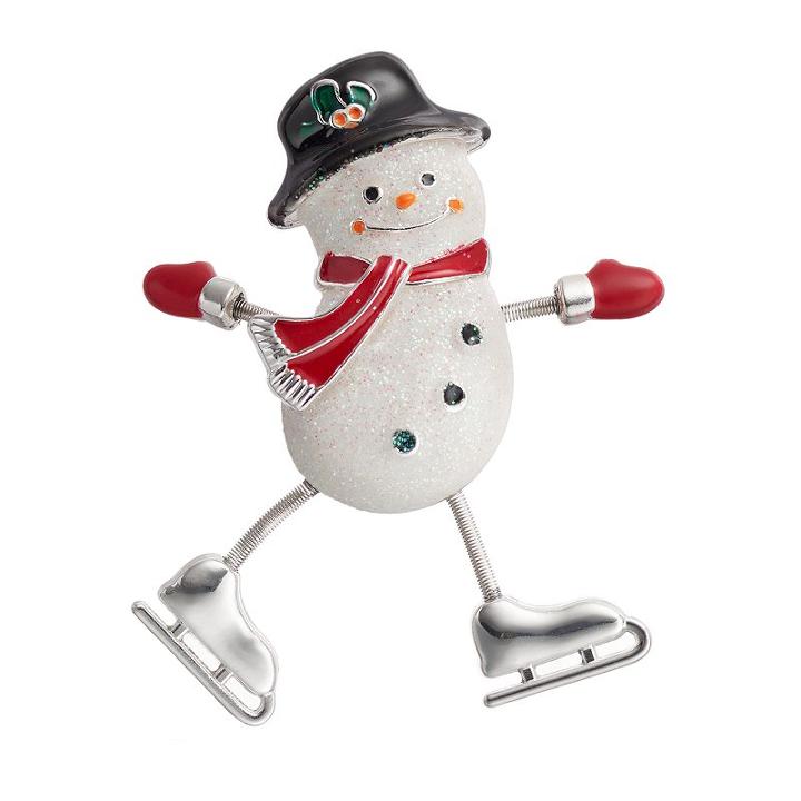 Skating Snowman Pin, Women's, Multicolor