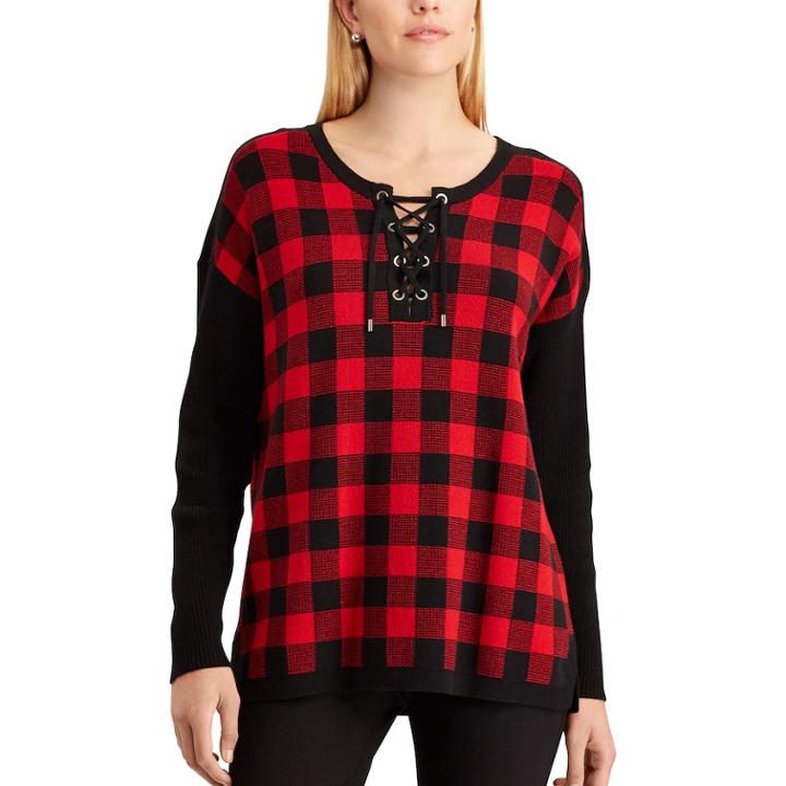 Women's Chaps Buffalo Check Sweater, Size: Large, Red