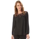 Women's Apt. 9&reg; Lace Yoke Top, Size: Regular, Black