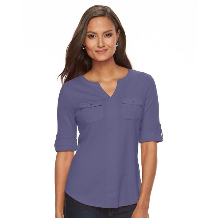 Women's Croft & Barrow&reg; Pocket Roll-tab Tee, Size: Small, Blue (navy)