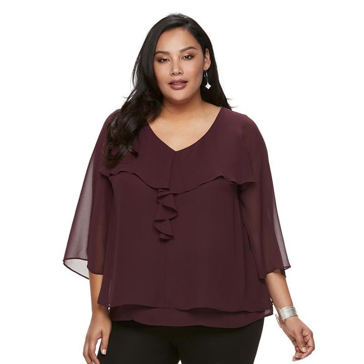 Plus Size Jennifer Lopez Ruffle Chiffon Top, Women's, Size: 3xl, Drk Purple