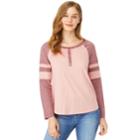 Juniors' Wallflower Varsity Striped Raglan Henley Top, Teens, Size: Xl, Red