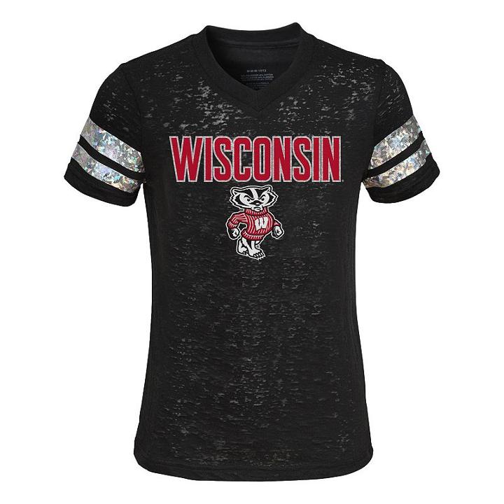 Girls 4-6x Wisconsin Badgers Opal Burnout Tee, Girl's, Size: S(4), Black