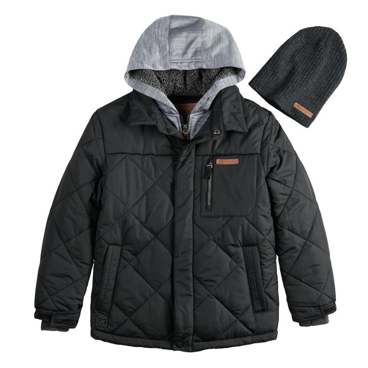 Boys 8-20zeroxposur Kylo Quilted Jacket & Hat, Size: Medium, Black