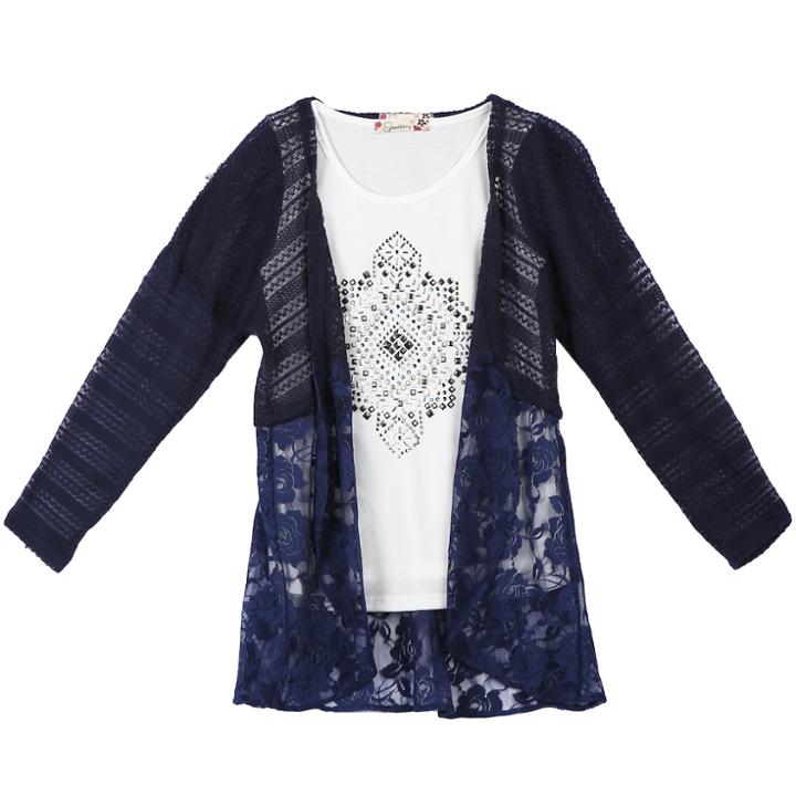 Girls 7-16 Speechless Medallion Tank Top & Cardigan Set, Size: Small, Blue (navy)