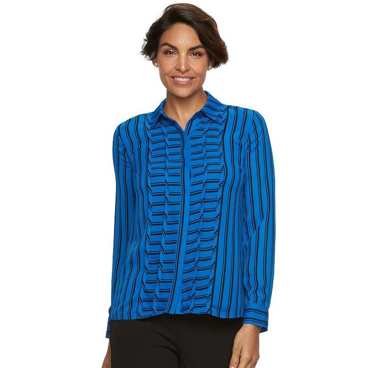 Women's Dana Buchman Striped Chiffon Shirt, Size: Large, Blue (navy)