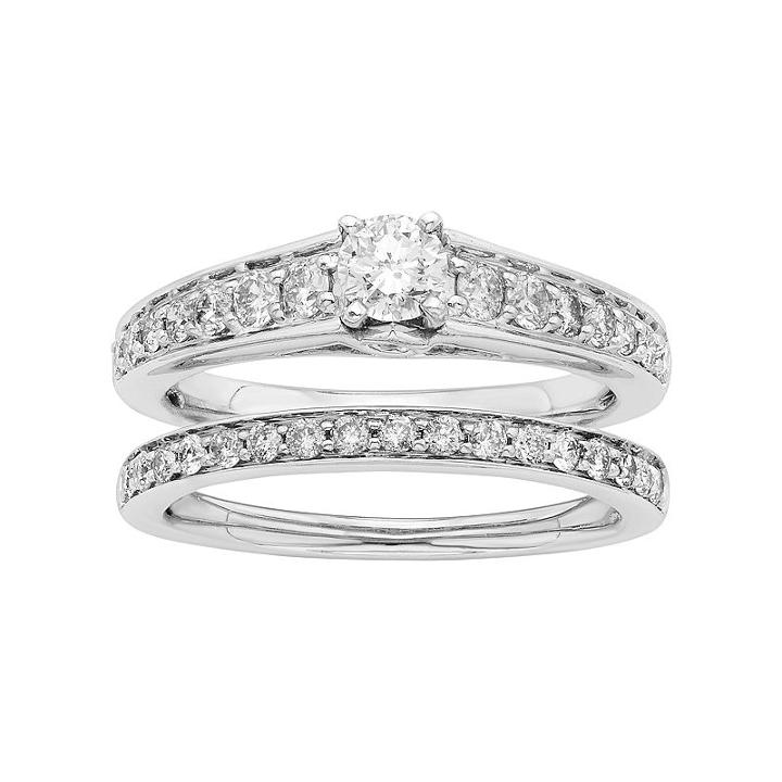 14k White Gold Igl Certified 1 Carat T.w. Diamond Engagement Ring Set, Women's, Size: 6.50