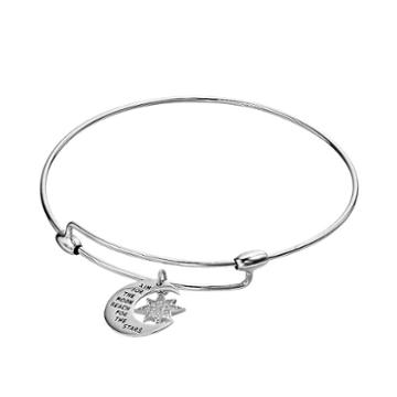 Charmed By Diamonds 1/10 Carat T.w. Diamond Inspirational Moon & Star Bangle Bracelet, Women's, White