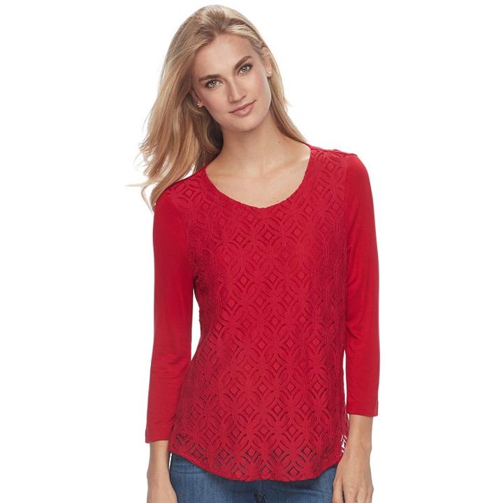 Women's Croft & Barrow&reg; Lace-front Tee, Size: Xl, Med Red