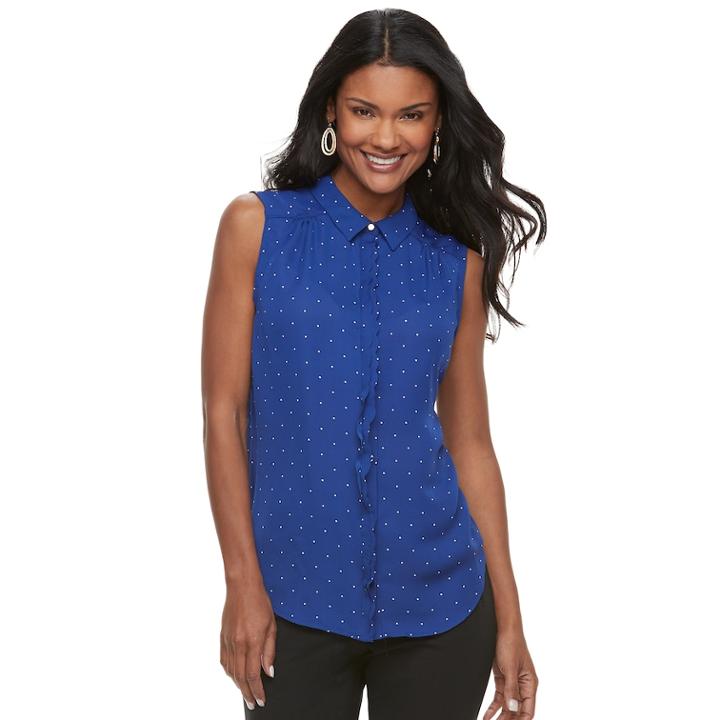 Women's Elle&trade; Scalloped Chiffon Tank, Size: Large, Blue