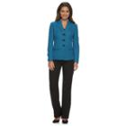 Women's Le Suit Tweed Suit Jacket & Solid Straight-leg Pants Set, Size: 6, Blue