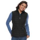 Women's Weathercast Geometric Quilted Faux-fur Lined Vest, Size: Xl, Black