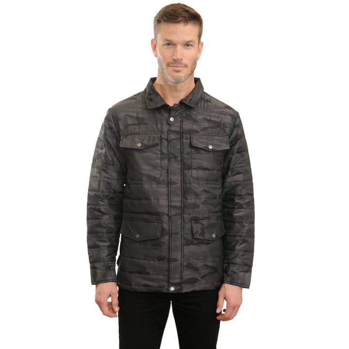 Men's Mountain And Isles Camo Puffer Shirt Jacket, Size: Xl, Dark Grey