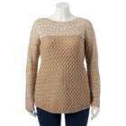 Juniors' Plus Size It's Our Time Basket-weave Tunic Sweater, Girl's, Size: 1xl, Beig/green (beig/khaki)