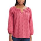 Women's Chaps Eyelet Henley Top, Size: Small, Red