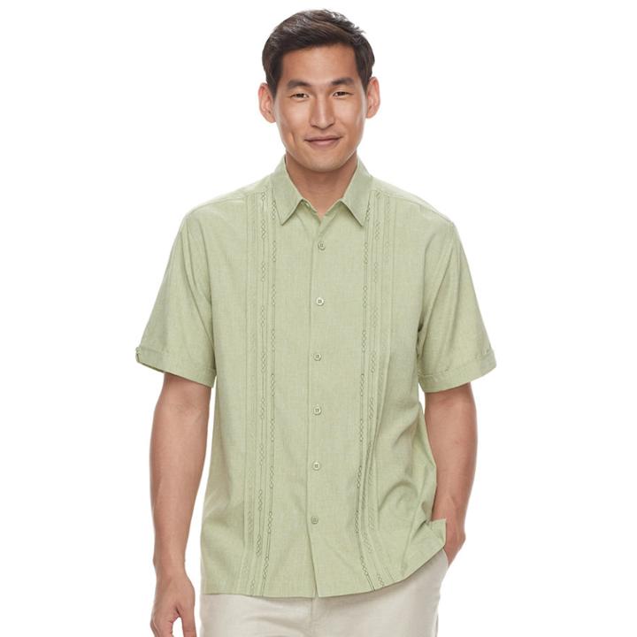 Men's Havanera Classic-fit Chambray Embroidered Panel Button-down Shirt, Size: Xxl, Green Oth