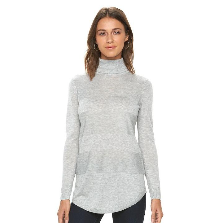 Women's Apt. 9&reg; Striped Turtleneck Tunic, Size: Medium, Med Grey