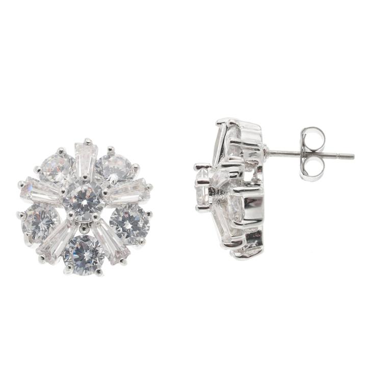 Starlight Silver Plated Cubic Zirconia Cluster Stud Earrings, Women's, White