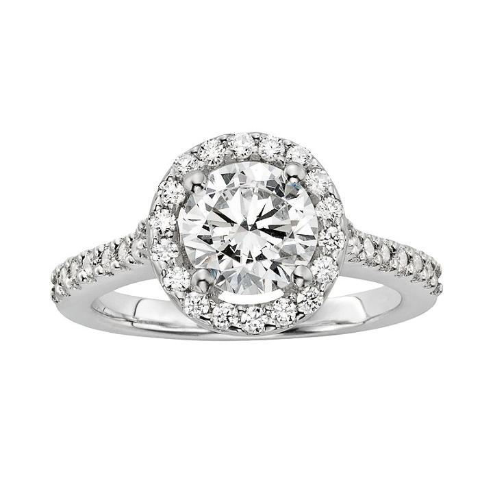 Diamonore Round-cut Simulated Diamond Halo Engagement Ring In Sterling Silver (2 Ct. T.w.), Women's, Size: 8, White