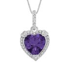 Sterling Silver Amethyst And Diamond Accent Heart Frame Pendant, Women's, Size: 18, Purple
