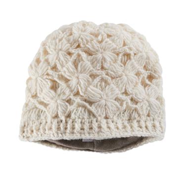 Women's Sijjl Wool Crochet Floral Beanie, White
