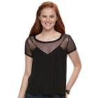 Juniors' Love Fire Mesh Illusion Tee, Teens, Size: Medium, Black