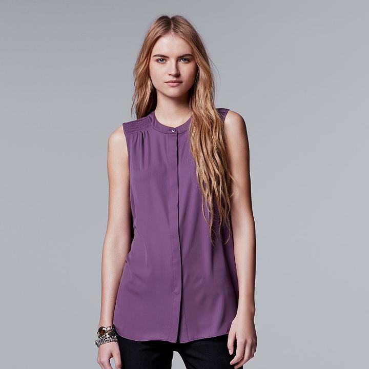 Petite Simply Vera Vera Wang Smocked-shoulder Sleeveless Shirt, Women's, Size: Xl Petite, Purple