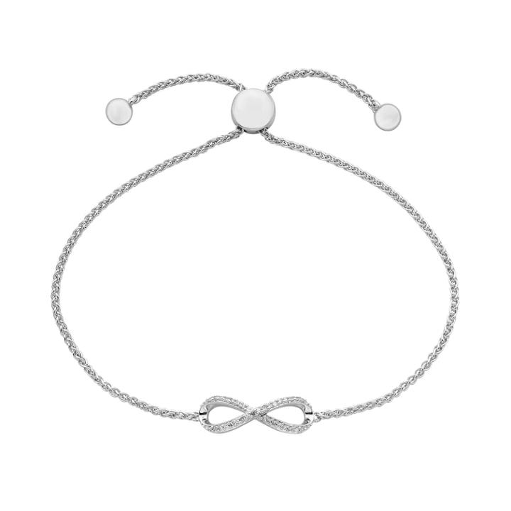 Sterling Silver 1/10 Carat T.w. Diamond Infinity Bolo Bracelet, Women's, Size: 7, White