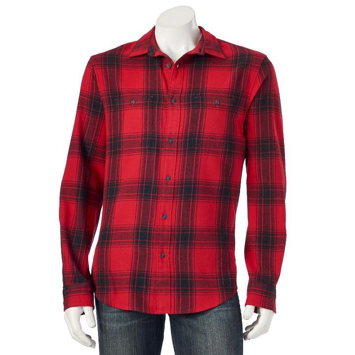 Men's Urban Pipeline&reg; Plaid Flannel Button-down Shirt, Size: Small, Red