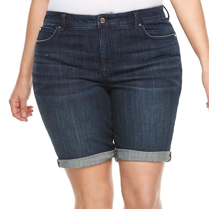 Plus Size Jennifer Lopez Roll-cuff Bermuda Shorts, Women's, Size: 18 W, Dark Blue