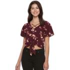 Juniors' Mudd&reg; Print Tie Front Top, Girl's, Size: Small, Dark Red