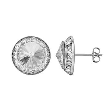 Illuminaire Crystal Silver-plated Halo Stud Earrings - Made With Swarovski Crystals, Women's, White