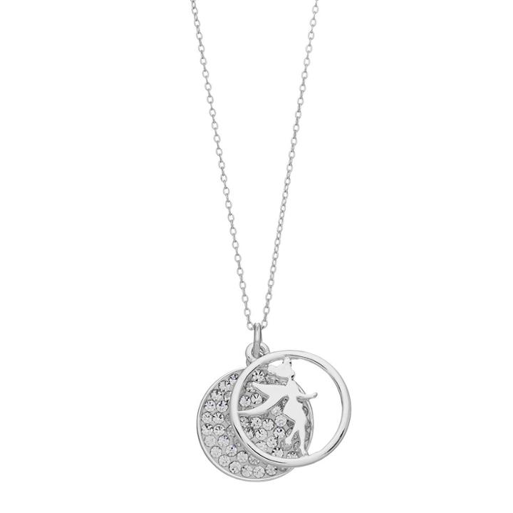 Disney's Tinker Bell Silver Plated Crystal Inspirational Disc Pendant, Women's, White