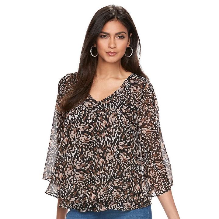 Women's Jennifer Lopez Patterned Chiffon Blouse, Size: Medium, Black